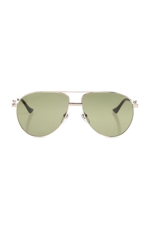 Gucci silver tone hot sale curved bar aviators